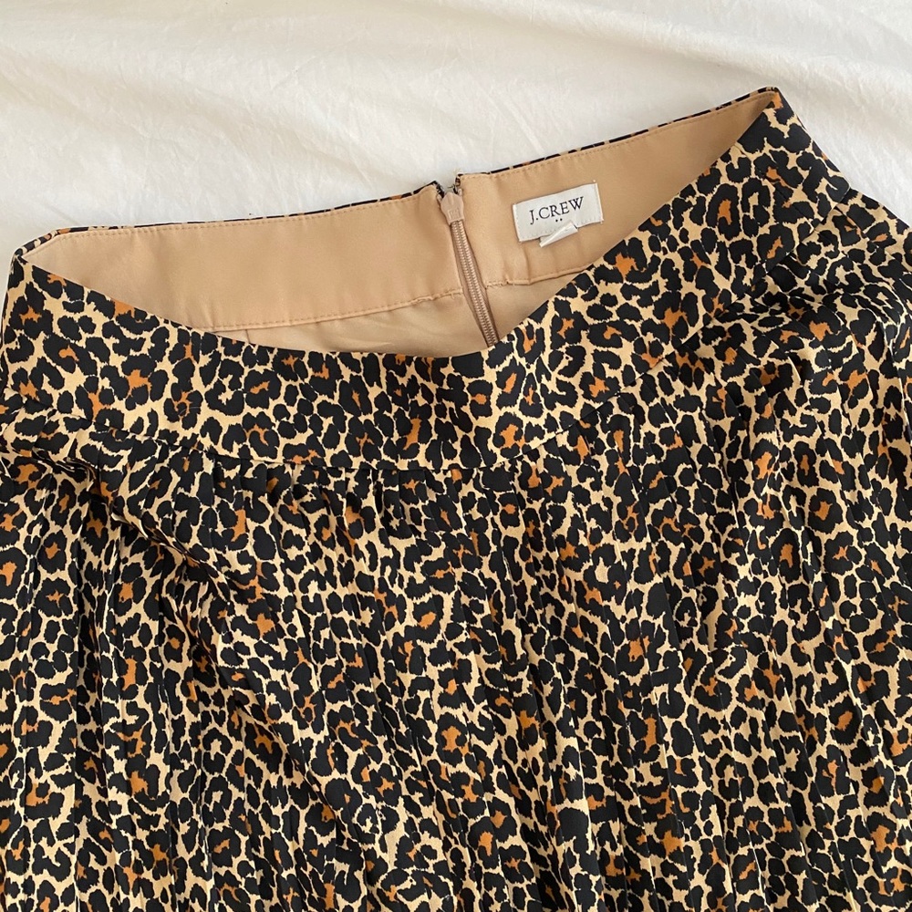 jcrew pleated animal print skirt